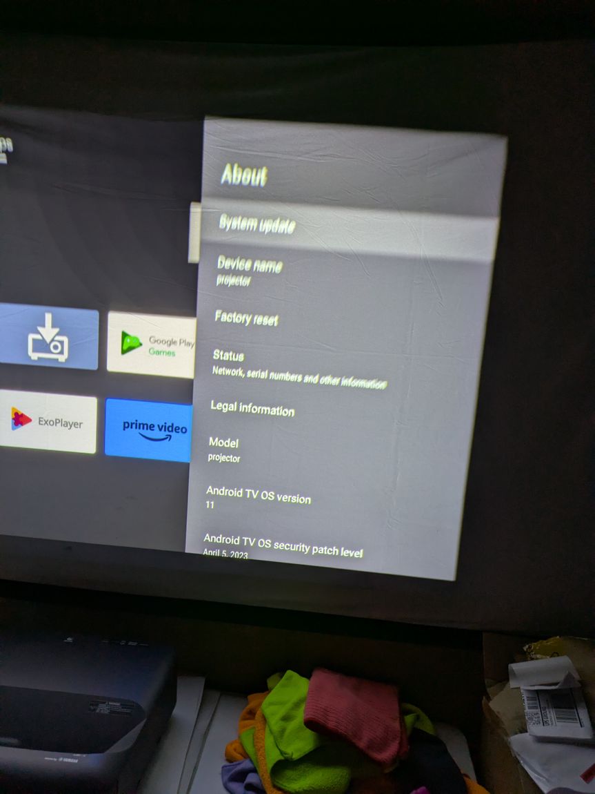 LS650 Android TV system menu on screen
