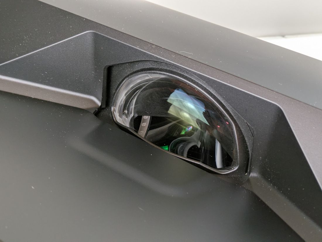 Close-up of the LS650 ultra-short-throw optical assembly